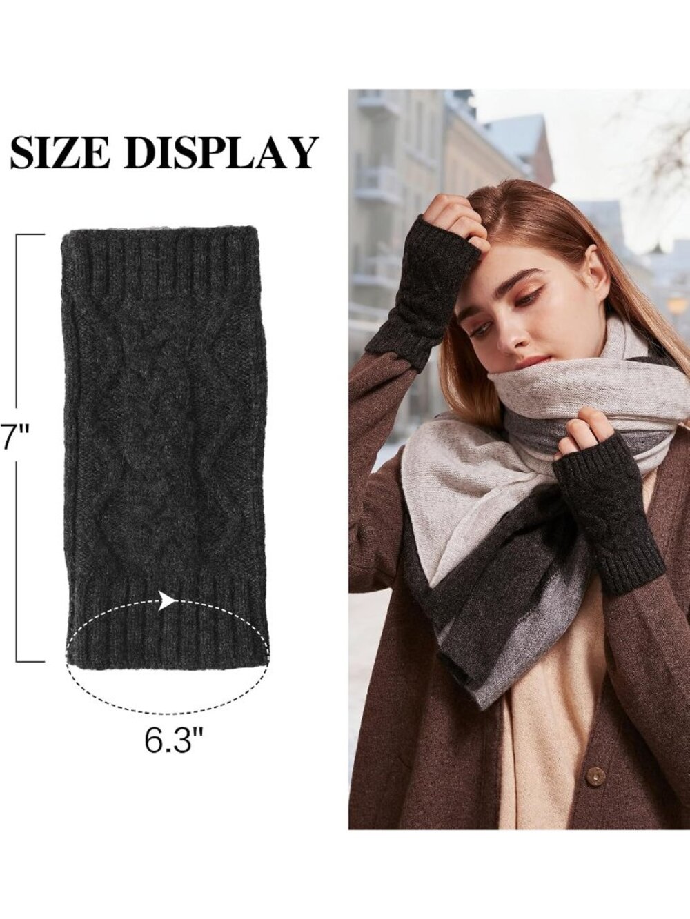 Women Dark Gray 100% Cashmere Mitten Winter Warm Soft Gloves with Gift Box - Picture 4 of 6